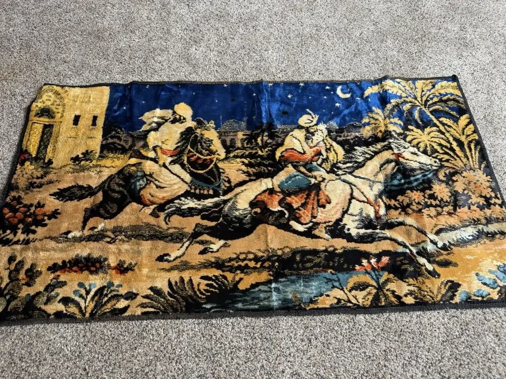 VINTAGE Tapestry Wall Hanging Arabian Nights Middle East Made Italy 39x20in